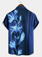 Navy Floral Print Casual Short Sleeve Shirt