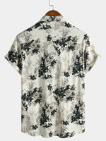 Beige Floral Print Washed Ink Effect Casual Short Sleeve Shirt