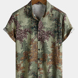 Green Vintage Relaxed Forest Print Short Sleeve Shirt