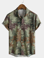 Green Vintage Relaxed Forest Print Short Sleeve Shirt