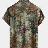 Green Vintage Relaxed Forest Print Short Sleeve Shirt