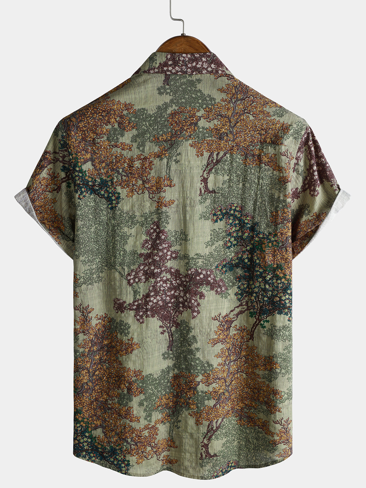 Green Vintage Relaxed Forest Print Short Sleeve Shirt
