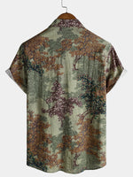 Green Vintage Relaxed Forest Print Short Sleeve Shirt