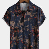 Navy Artistic Floral Print Casual Short Sleeve Shirt