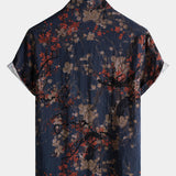 Navy Artistic Floral Print Casual Short Sleeve Shirt