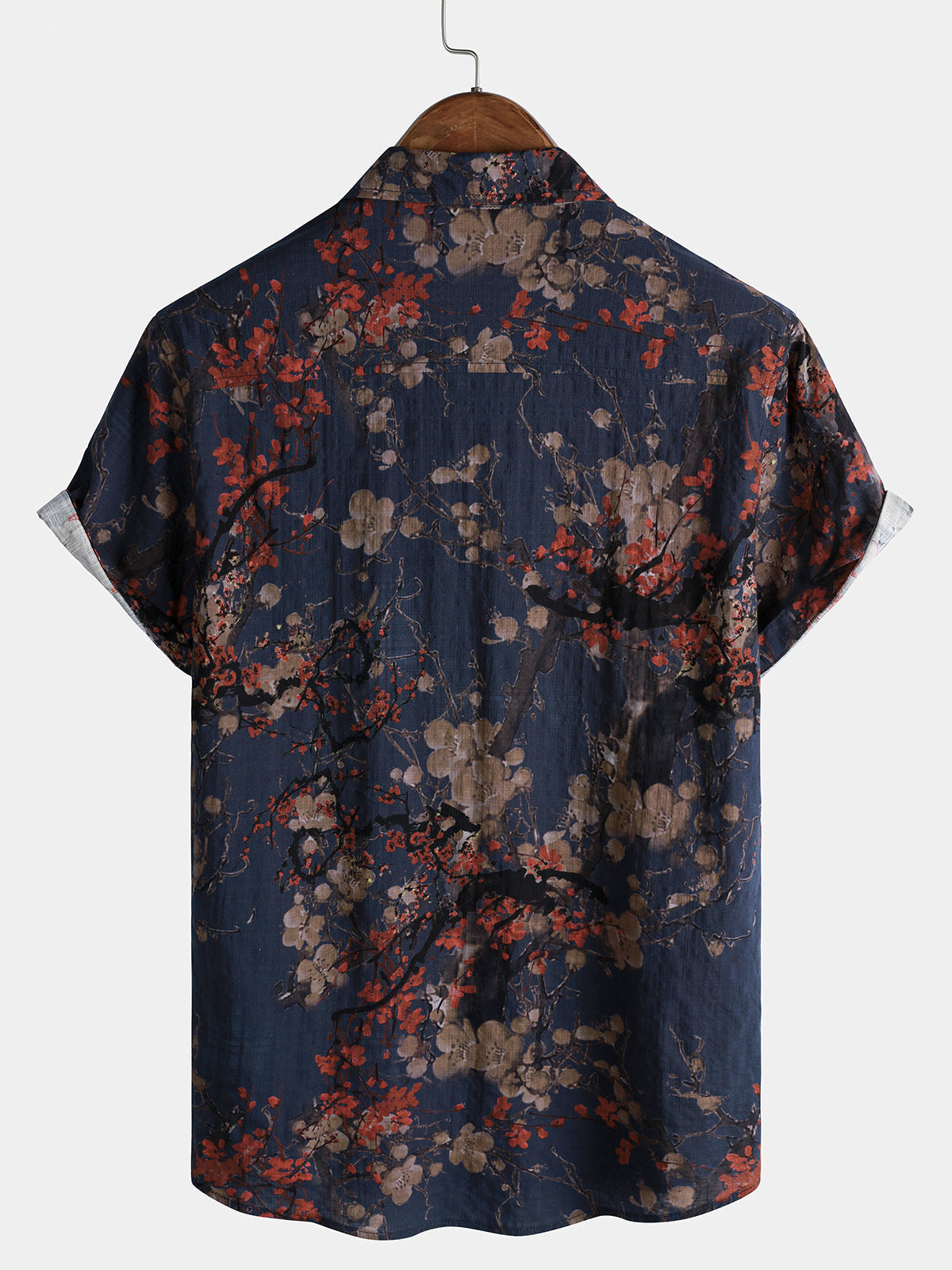 Navy Artistic Floral Print Casual Short Sleeve Shirt