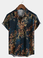 Navy Abstract Floral Print Casual Short Sleeve Shirt