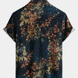 Navy Abstract Floral Print Casual Short Sleeve Shirt
