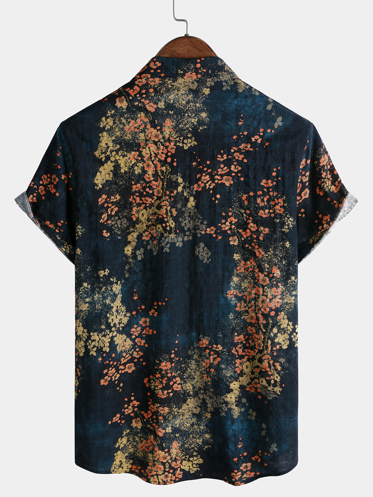 Navy Abstract Floral Print Casual Short Sleeve Shirt