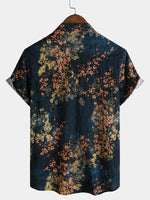 Navy Abstract Floral Print Casual Short Sleeve Shirt