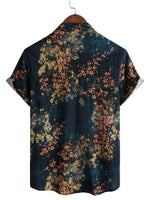 Cotton Casual Shirt with Short Sleeves, Abstract Floral Pattern in Navy for Men
