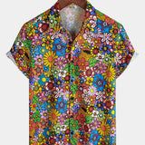 Breathable Pocket Floral Print Vintage 70s Shirt