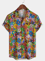 Breathable Pocket Floral Print Vintage 70s Shirt