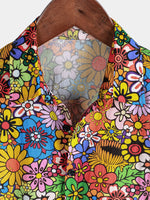 Breathable Pocket Floral Print Vintage 70s Shirt