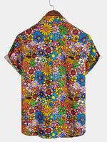 Breathable Pocket Floral Print Vintage 70s Shirt