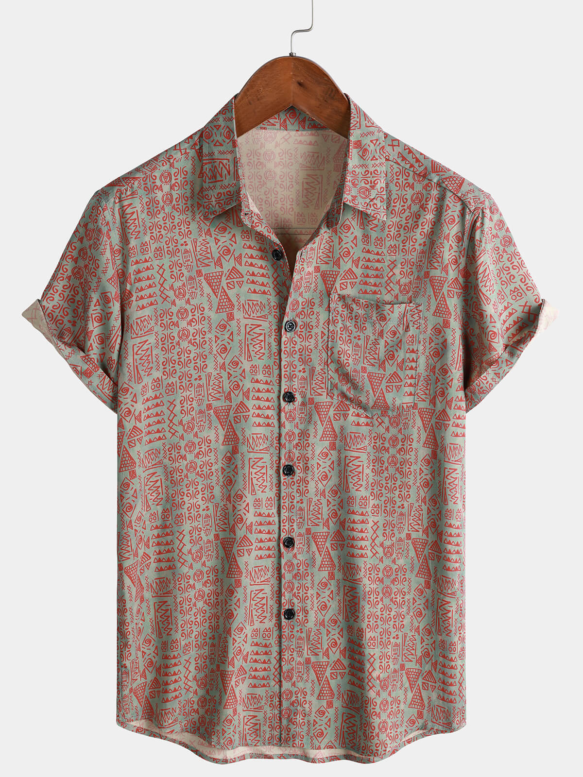 Tribal Geometric Print Bohemian Style Short Sleeve Shirt