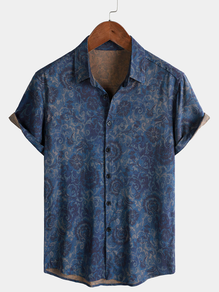 Navy Floral Vintage Short Sleeve Shirt