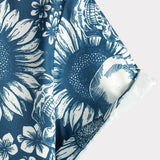 Cotton Hawaiian Shirt with Sunflower Skull Buttons for Men, Short Sleeves, Blue, Rock and Roll