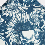 Cotton Hawaiian Shirt with Sunflower Skull Buttons for Men, Short Sleeves, Blue, Rock and Roll