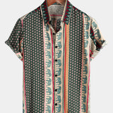 Short-Sleeve Green Striped Elephant Print Shirt