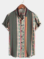 Short-Sleeve Green Striped Elephant Print Shirt