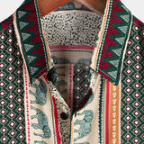 Short-Sleeve Green Striped Elephant Print Shirt