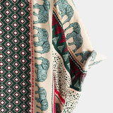 Short-Sleeve Green Striped Elephant Print Shirt