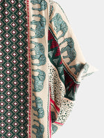 Short-Sleeve Green Striped Elephant Print Shirt