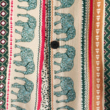 Short-Sleeve Green Striped Elephant Print Shirt