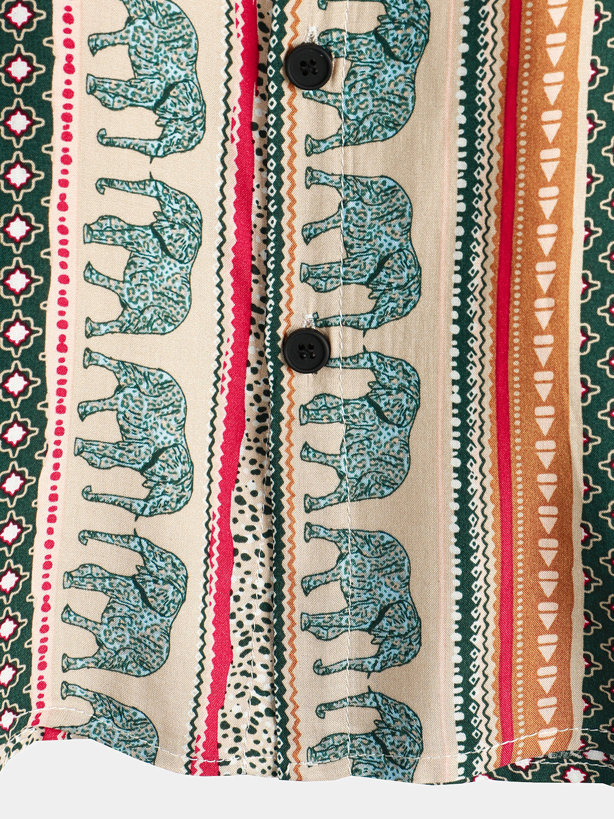 Short-Sleeve Green Striped Elephant Print Shirt