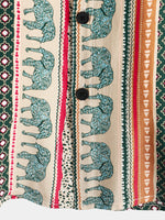 Short-Sleeve Green Striped Elephant Print Shirt