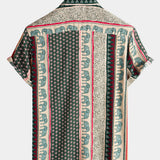 Short-Sleeve Green Striped Elephant Print Shirt