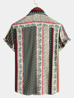 Short-Sleeve Green Striped Elephant Print Shirt