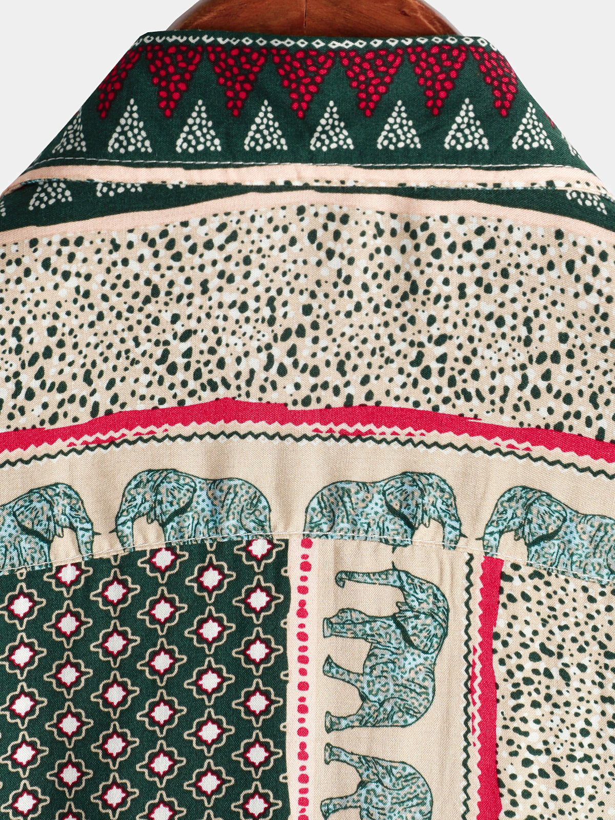Short-Sleeve Green Striped Elephant Print Shirt