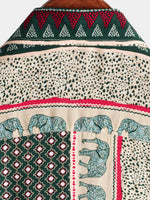 Short-Sleeve Green Striped Elephant Print Shirt
