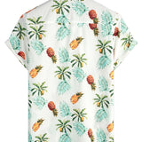 Cotton Beach Shirt in Hawaiian Pineapple Pattern for Men, Short Sleeves and Buttons