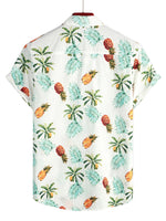 Cotton Beach Shirt in Hawaiian Pineapple Pattern for Men, Short Sleeves and Buttons