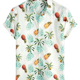 Cotton Beach Shirt in Hawaiian Pineapple Pattern for Men, Short Sleeves and Buttons