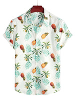Cotton Beach Shirt in Hawaiian Pineapple Pattern for Men, Short Sleeves and Buttons