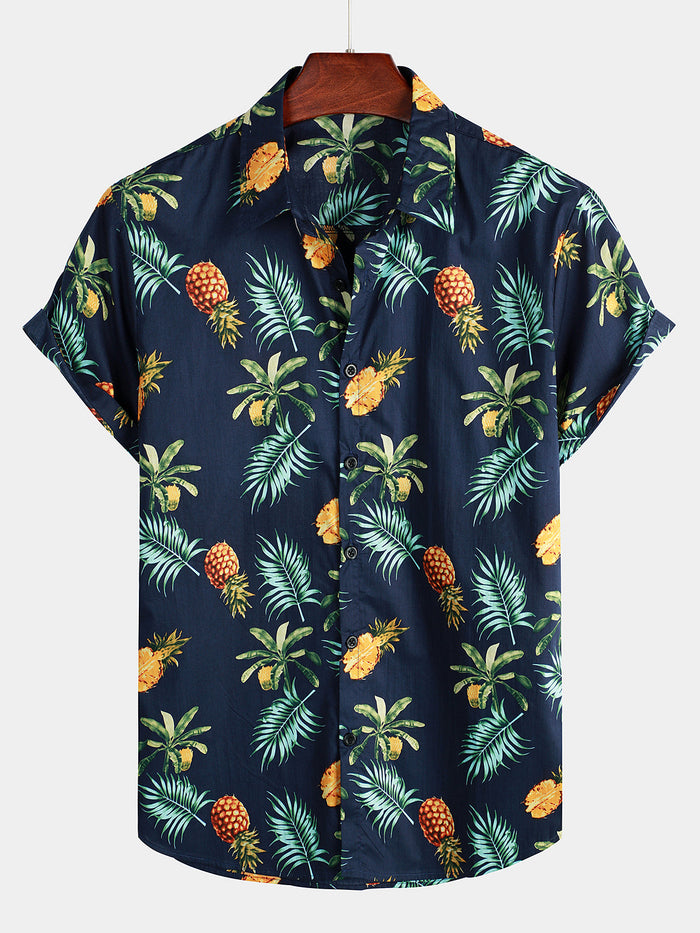 Hawaiian Short Sleeve Shirt with Pineapple Print