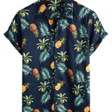 Cotton Hawaiian Shirt with Short Sleeves, Pineapple Pattern for Men