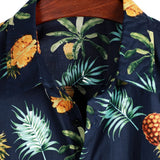 Cotton Hawaiian Shirt with Short Sleeves, Pineapple Pattern for Men