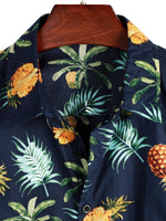 Cotton Hawaiian Shirt with Short Sleeves, Pineapple Pattern for Men