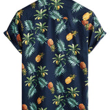 Cotton Hawaiian Shirt with Short Sleeves, Pineapple Pattern for Men