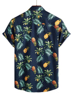 Cotton Hawaiian Shirt with Short Sleeves, Pineapple Pattern for Men
