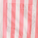 Short Sleeve Cotton Shirt with Pink Flamingo and Stripe Pattern for Men