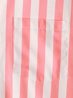 Short Sleeve Cotton Shirt with Pink Flamingo and Stripe Pattern for Men