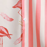 Short Sleeve Cotton Shirt with Pink Flamingo and Stripe Pattern for Men