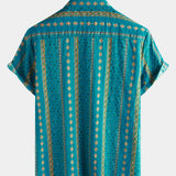 Short-Sleeve Vintage Button-Up Retro Striped Print 70s Shirt
