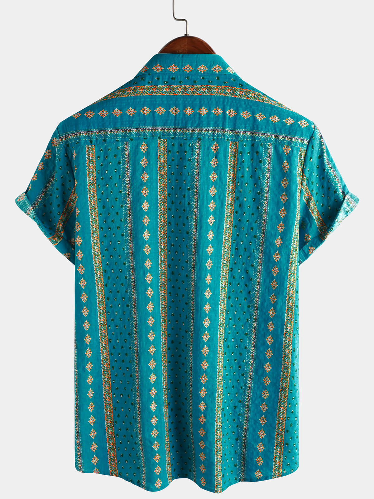Short-Sleeve Vintage Button-Up Retro Striped Print 70s Shirt
